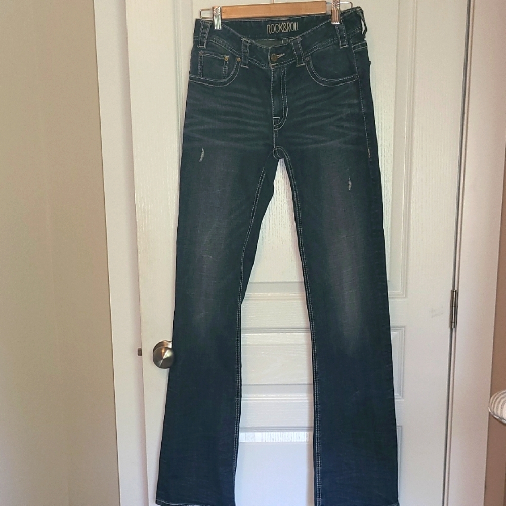 Rock & Roll Cowgirl Denim mid-rise bootcut stretch jeans Sz 29x36